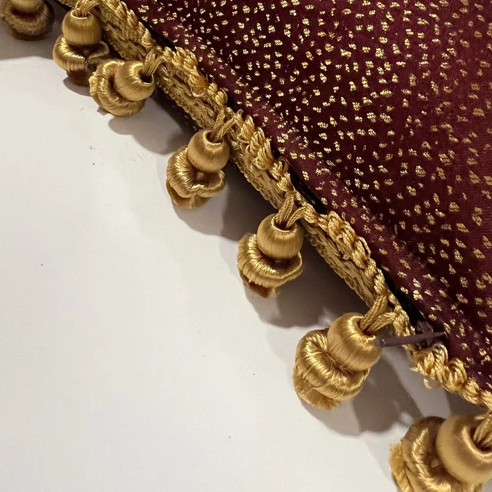 Waterford Linens Burgundy Gold Metallic Tassel Trim Throw Pillows Set of 2 12x12